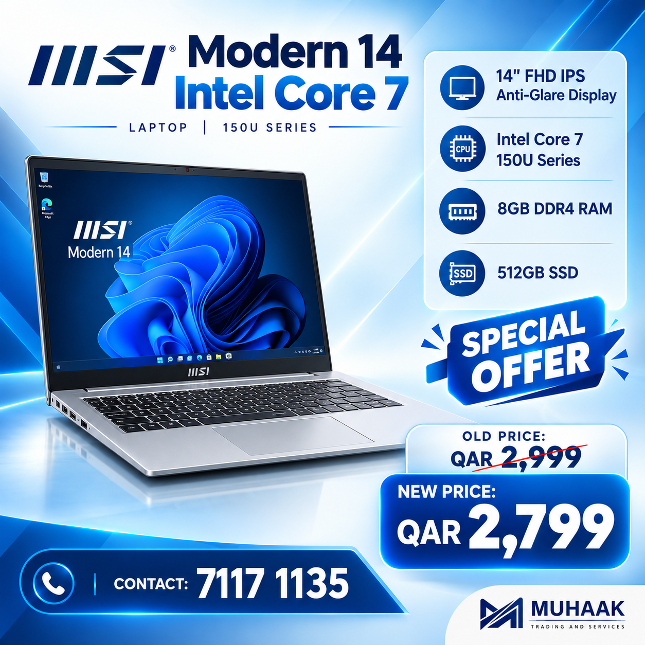 MSI Modern 14 Intel Core 7 150U Series processor