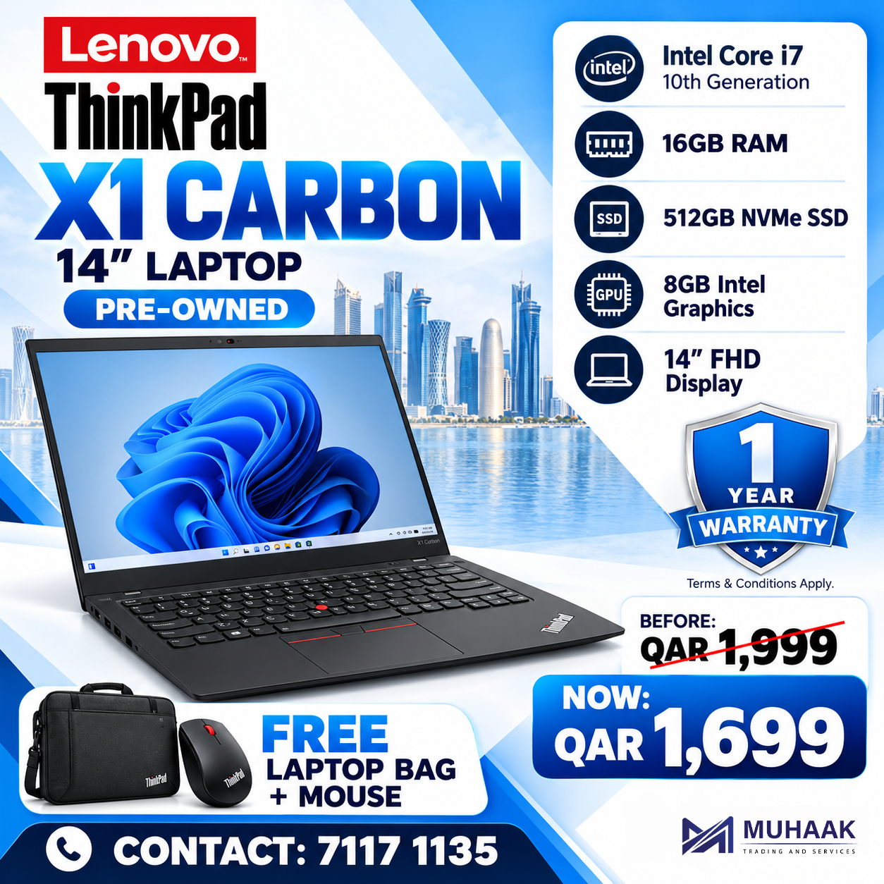 Lenovo ThinkPad X1 Carbon | Intel Core i7 10th Gen | 16GB RAM | 512GB NVMe SSD | Pre-Owned